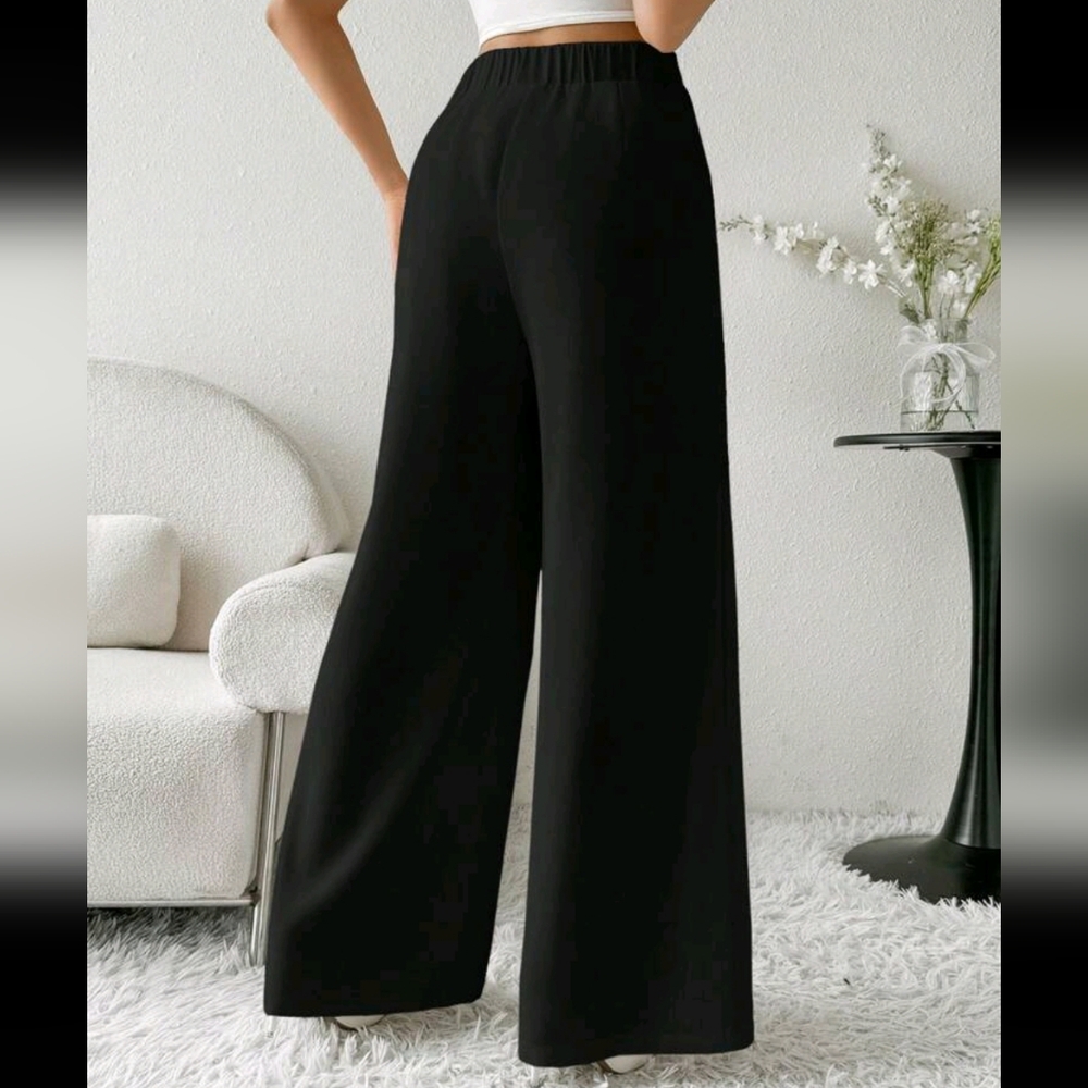 Women Solid Color Patchwork Minimalist Style Casual Pants, For Daily Wear - Picture 2 of 4